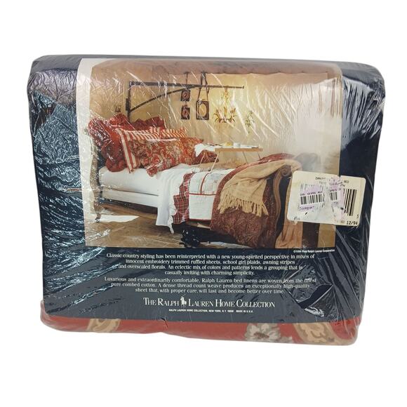 Ralph Lauren VTG Western KING Danielle Floral Red Fitted Sheet 200 Cotton NIP - Picture 5 of 6